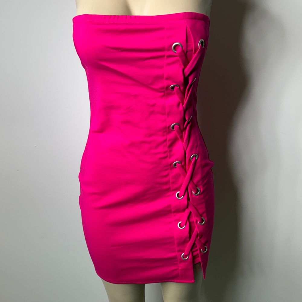 by the way. Strapless Lace-Up Side Bodycon Dress - Pink